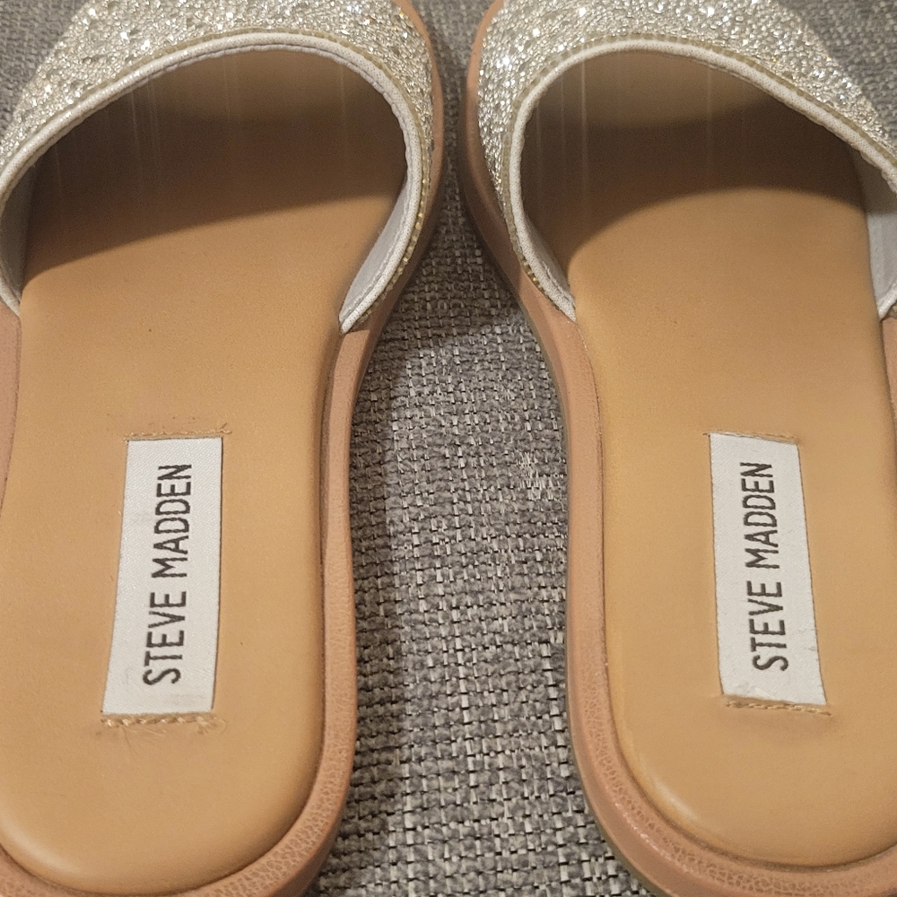 Steve Madden Silver Rhinestone Women's Slide Sandals - Picture 4 of 11